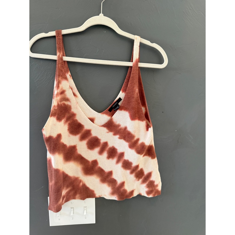 Forever 21 Vintage Y2k Tie Dye Knit V-Neck Tank Top Terracotta Cream Size S